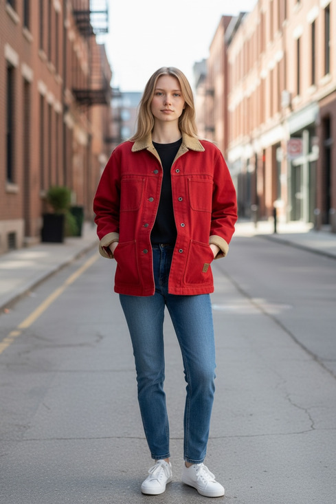 Ralph Lauren Jackets & Blazers - RALPH LAUREN JEANS Co Jacket Womens Red Denim Barn Chore Ranch Coat Cotton P/P